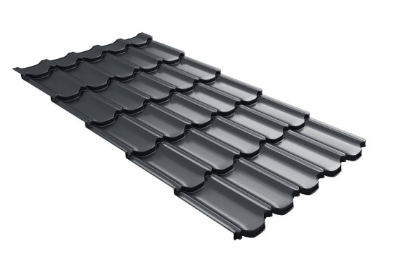 Металлочерепица квинта плюс с 3D резом 0,5 Satin RAL 7024 мокрый асфальт купить в Томске